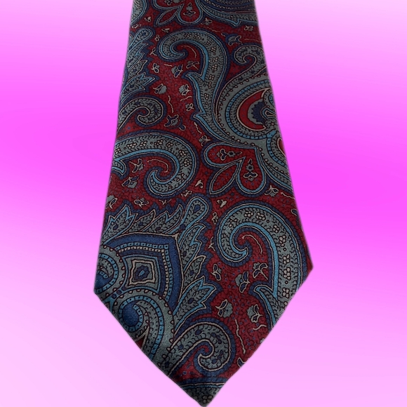 André Valetino Vintage Tie Red & Blue Silk Ornate Paisley Necktie - Picture 5 of 14